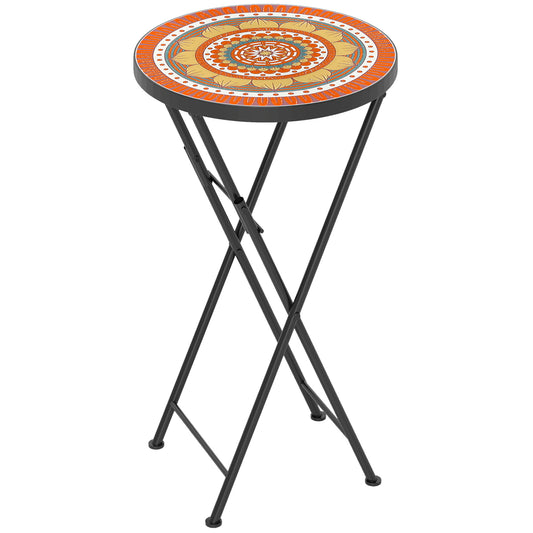 Outsunny Mosaic Outdoor Garden Table, 35,5 cm Okrągły Składany Stolik Kawowy z Metalową Ramą na Balkon i Taras, Pomarańczowy