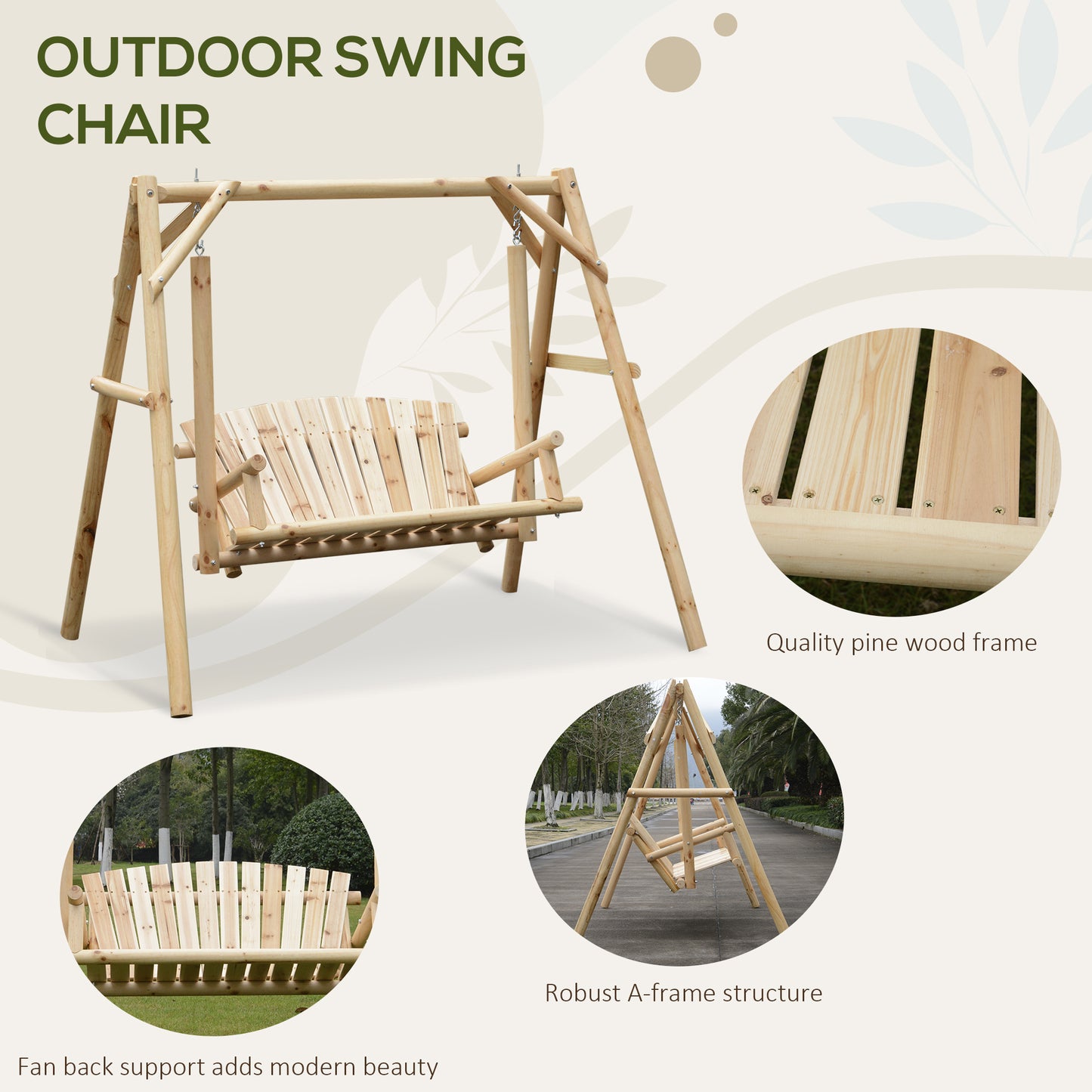 Outsunny Outdoor 2 Seater Swing Chair Modrzewiowy Huśtawka ogrodowa Siedzisko hamakowe na werandę