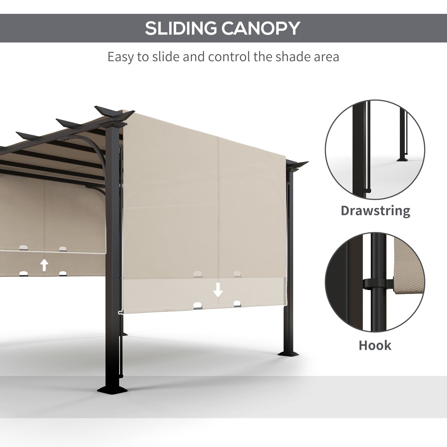 Outsunny 3 x 3(m) Pergola zewnętrzna, ogrodowa pergola z regulowanym zadaszeniem, beżowa