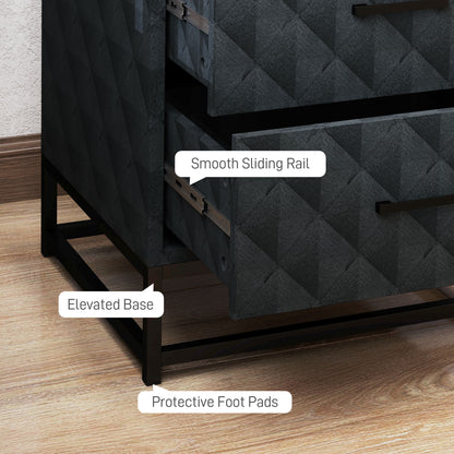 HOMCOM Bedside Tables Set of 2, Modern Bedside Table Nightstand with 2 Drawers, Bedside Cabinet Sofa Side Table with Storage, Steel Legs for Bedroom, Living Room, Black
