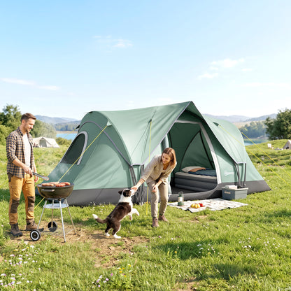 Outsunny 5 Man Camping Tent, Large Tunnel Tent, Water Resistant Hiking Shelter with Groundsheet and Carry Bag, Dark Green