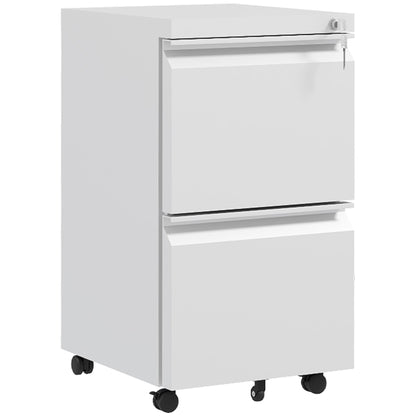 Vinsetto 2-Drawer Mobile Filing Cabinet, Steel Lockable File Cabinet for Letter, A4 and Legal Size, Pre-Assembled Body, White