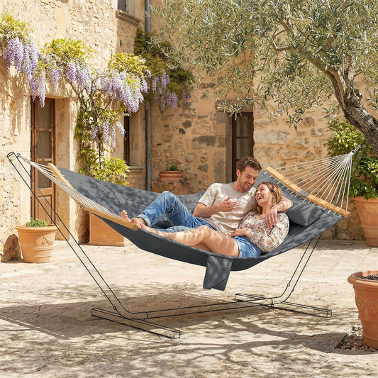 Outsunny Double Hammock 2 Person Swing Bed with Spreader Bars, Pillows, Pad, 200 x 140cm, Grey