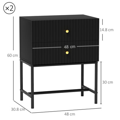 HOMCOM Elegant Two-Drawer Bedside Table Set of 2 - Black