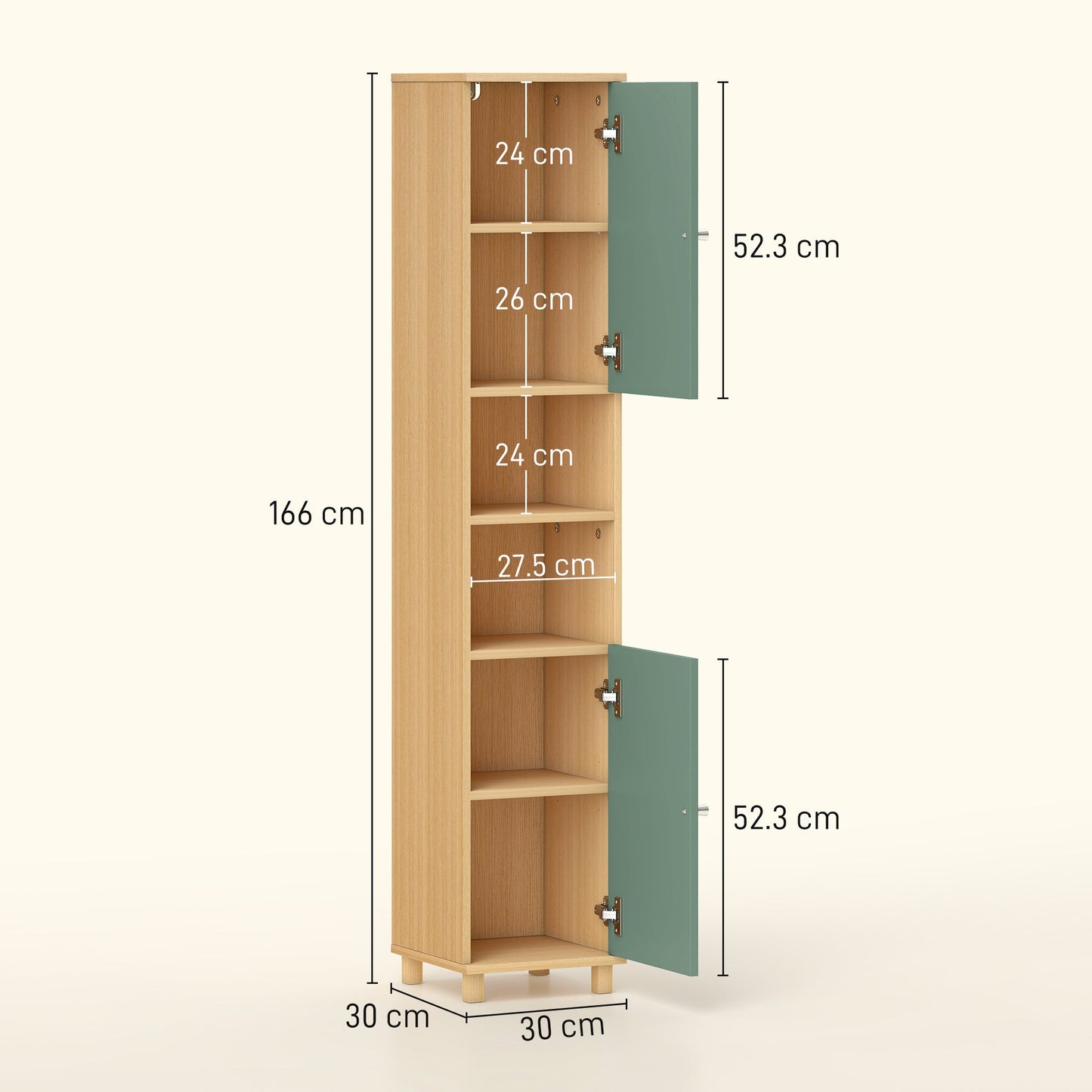 HOMCOM Bathroom Cabinet with Adjustable Shelves and Open Shelves - Green