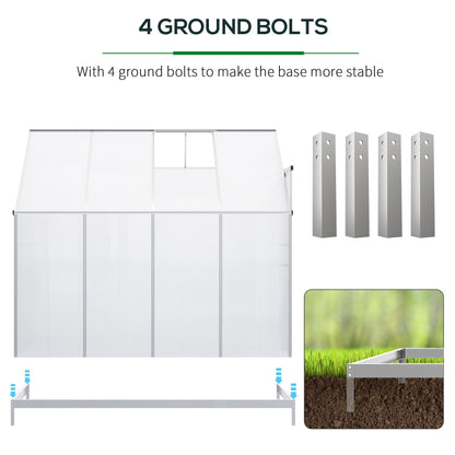 Outsunny 8 x 4ft Walk-In Lean to Greenhouse Garden Heavy Duty Aluminium Polycarbonate Green House with Roof Vent for Plants Herbs Vegetables, Silver