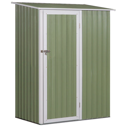 Outsunny Corrugated Garden Metal Storage Shed Outdoor Equipment Tool Sloped Roof Door w/ Latch Weather-Resistant Paint, Light Green, 143x89x186cm