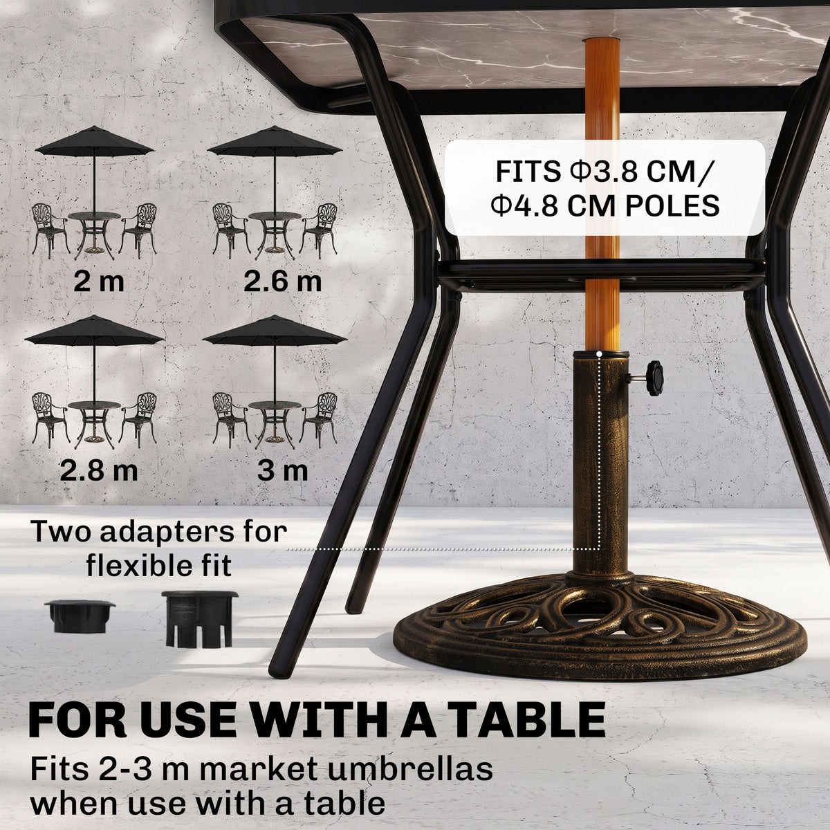 Outsunny 11.5 kg Cast Metal Round Patio Umbrella Base Stand, Umbrella Holder for Outdoor, Patio, Garden, Bronze Tone