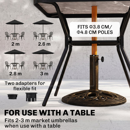 Outsunny 11.5 kg Cast Metal Round Patio Umbrella Base Stand, Umbrella Holder for Outdoor, Patio, Garden, Bronze Tone