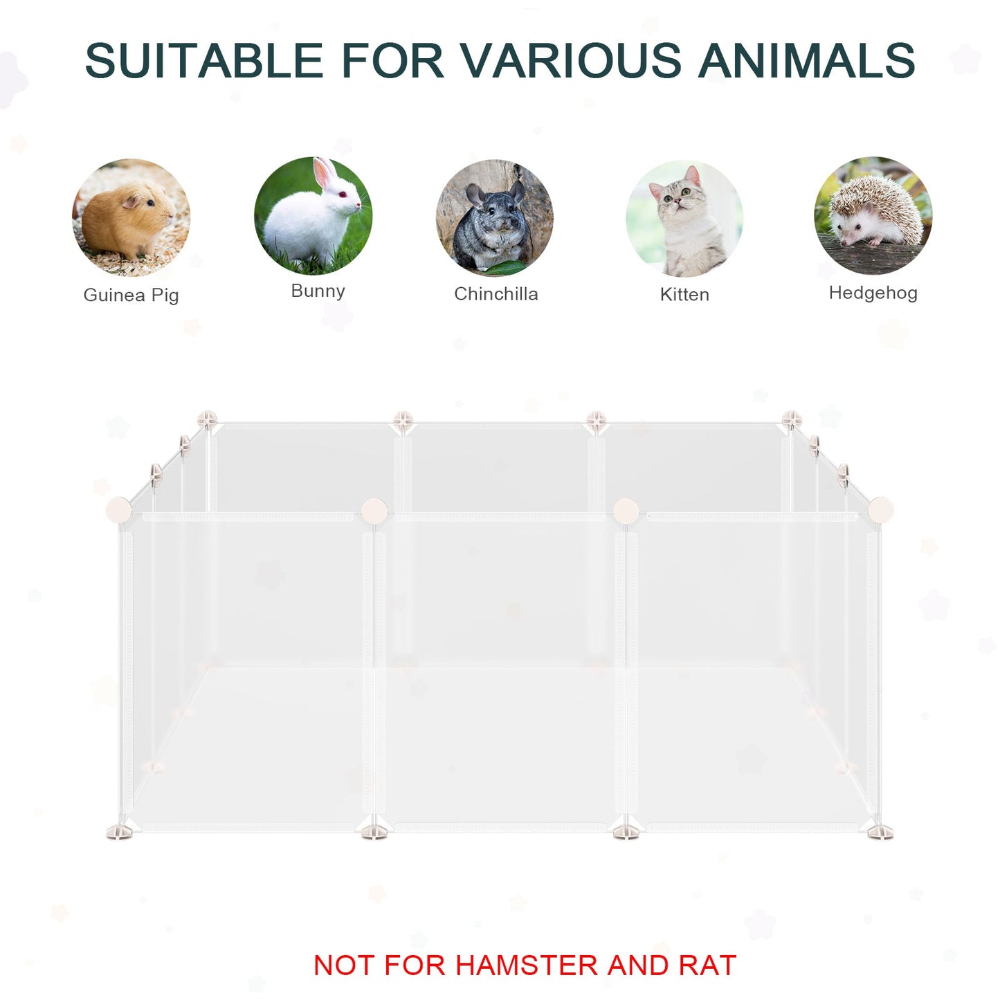 PawHut Pet Playpen DIY Small Animal Cage Open Enclosure Portable Plastic Fence 12 Panels for Kitten Bunny Chinchilla Guinea Pig White