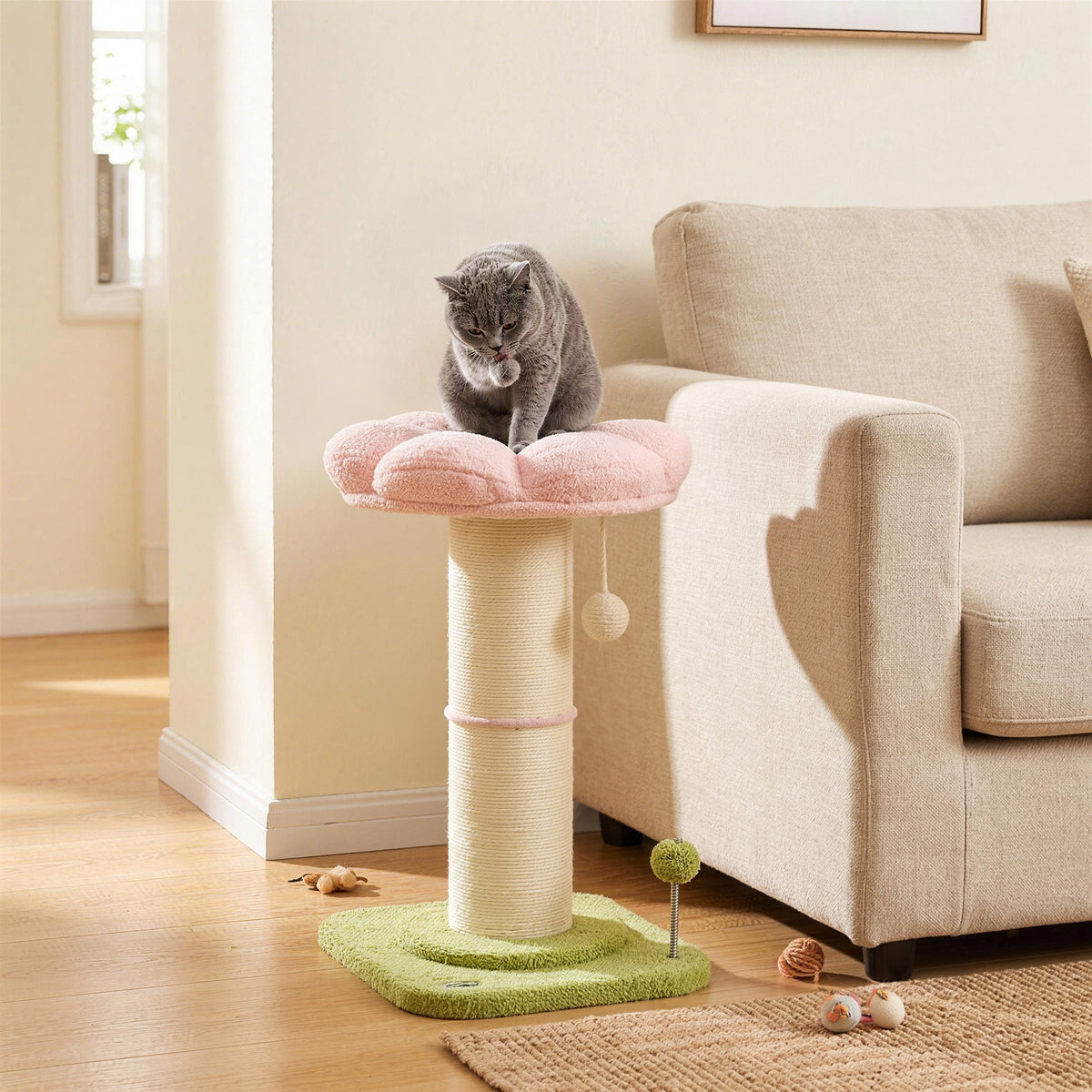 PawHut Cat Tree, Flower Cat Scratching Post with Thick Sisal Post, Dangling & Spring Balls, Bed, Kitty Activity Centre