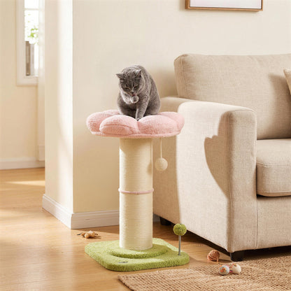 PawHut Cat Tree, Flower Cat Scratching Post with Thick Sisal Post, Dangling & Spring Balls, Bed, Kitty Activity Centre