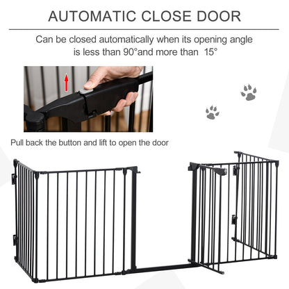 PawHut Stair Gate Dog Pens Pet PlayPen 5-Panel مدفأة قائمة بذاتها شجرة عيد الميلاد سياج معدني حاجز الدرج مقسم الغرفة مع المشي من خلال الباب