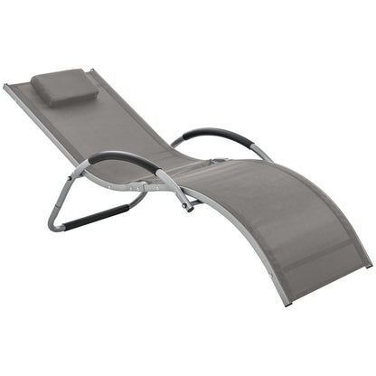 Ergonomic Lounger Chair Portable Armchair with Removable Headrest Pillow for Garden Patio Outside All Aluminium Frame Khaki