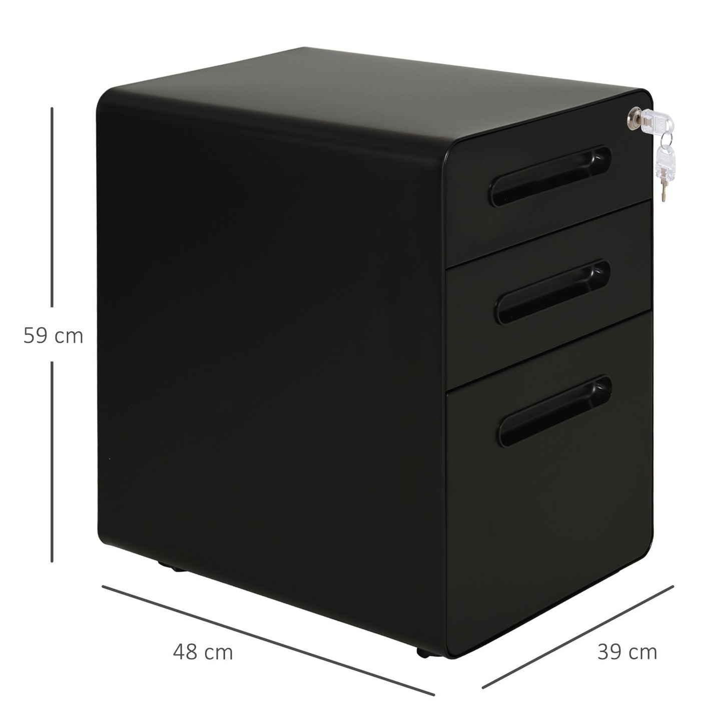 Vinsetto Lockable File Cabinet with 3 Drawers, Vertical Office Drawer for A4, Letter, Legal Size, Anti-tilt Design, Pre-Assembled Body, Black