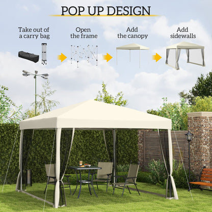 Outsunny 3 x 3(m) Pop Up Gazebo z 4 siatkowymi bokami i torbą transportową, namiot imprezowy z regulowaną wysokością, przenośny ogród na zewnątrz
