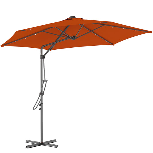 Outsunny 3(m) Solarny LED Cantilever Parasol - Pomarańczowy