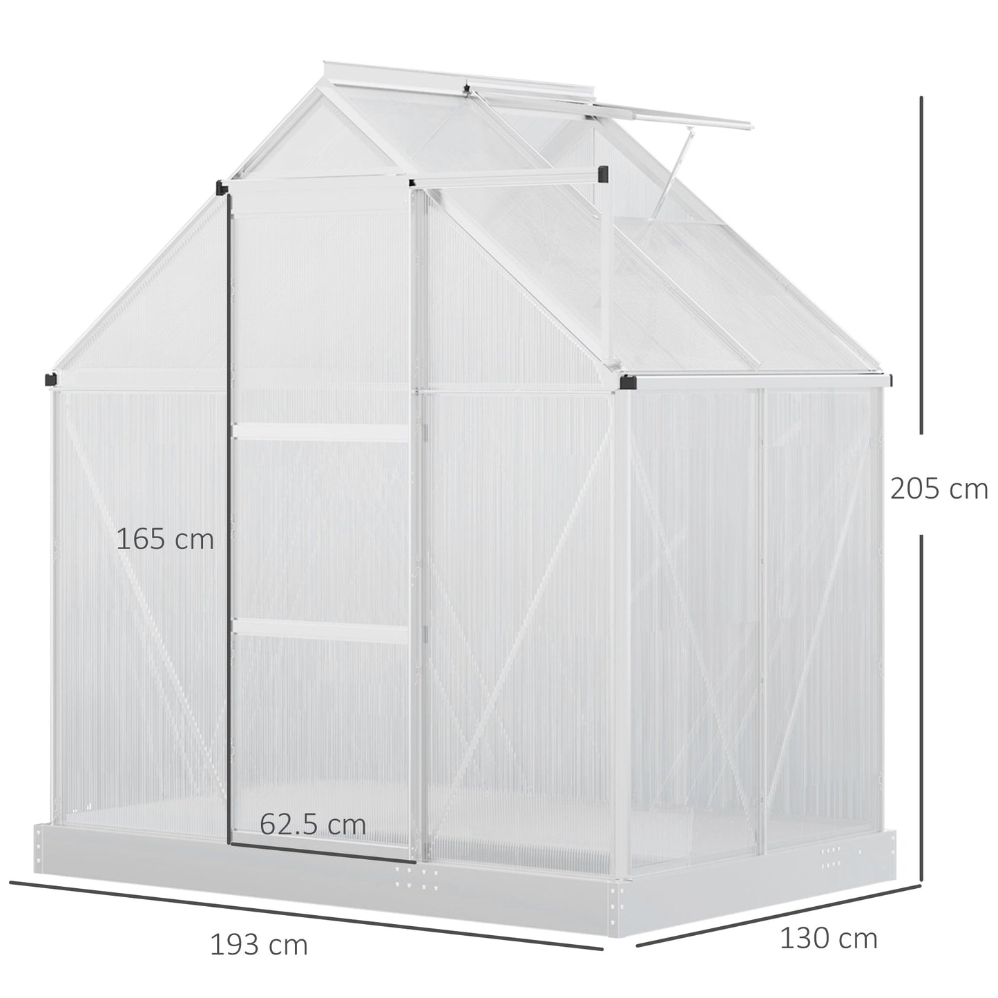 Outsunny 6 x 4 FT Walk-In Greenhouse Polycarbonate Panels Aluminium Frame w/ Sliding Door Adjustable Window 2.5_ Inner Area Plant Vegetable Flower Grow Green House Protection