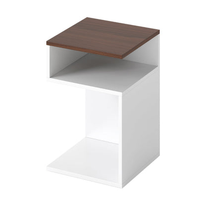 S-Shaped Side Table for Small Space with 2 Open Compartments-Walnut