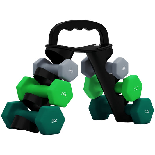 Zestaw hantli SPORTNOW z uchwytem do przenoszenia, zestaw 6 ciężarków do ćwiczeń w domowej siłowni z odważnikami kulowymi, 2 x 1 kg, 2 x 2 kg, 2 x 3 kg