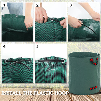 Outsunny Garden Waste Bags, 272L x 3 Heavy Duty Garden Bags, Foldable and Reusable Garden Sacks with Handles for Collecting Garden Waste, Plant waste grass and Leaves, Green