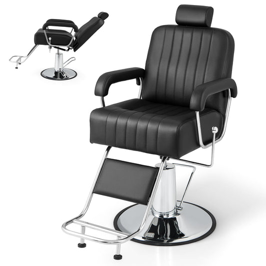 Salon Chair Hydraulic Barber Chair with Adjustable Headrest-Black