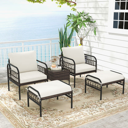 5 pcs. Rattan chair set with ottoman &amp; side table &amp; cushions garden chair patio chair