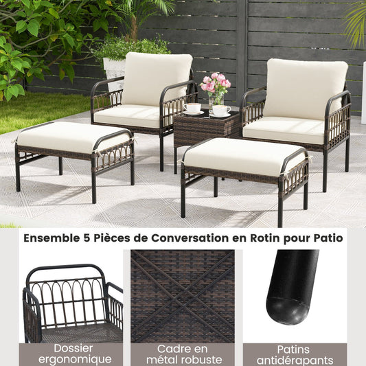 5 pcs. Rattan chair set with ottoman &amp; side table &amp; cushions garden chair patio chair