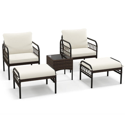 5 pcs. Rattan chair set with ottoman &amp; side table &amp; cushions garden chair patio chair