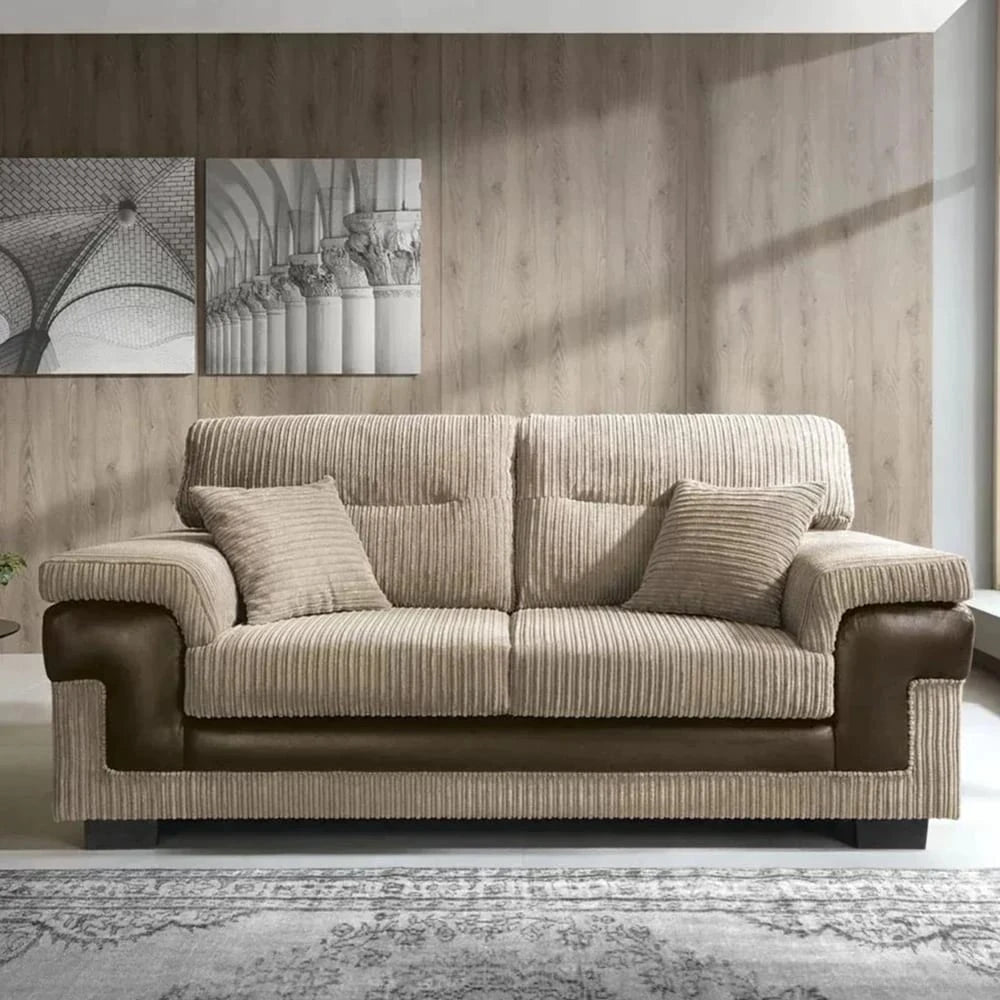 Samson Corded Fabric 3 Seater Sofa in Brown and Beige