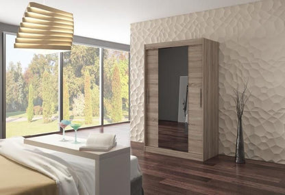 Sheba 2-Door Mirrored Sliding Wardrobe 120cm - Brown, Truffle Oak or Sonoma Oak