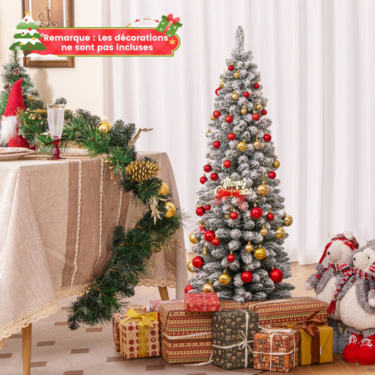 120/150/180 CM Snow Flocked Artificial Christmas Tree with 240/328/460 Branch Tips-1.5 M