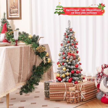 120/150/180 CM Snow Flocked Artificial Christmas Tree with 240/328/460 Branch Tips-1.2 M