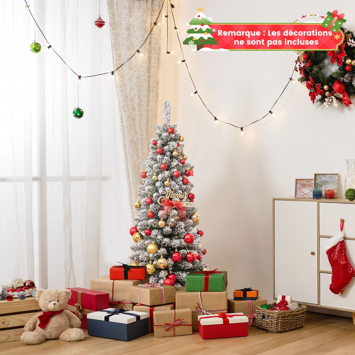 120/150/180 CM Snow Flocked Artificial Christmas Tree with 240/328/460 Branch Tips-1.2 M