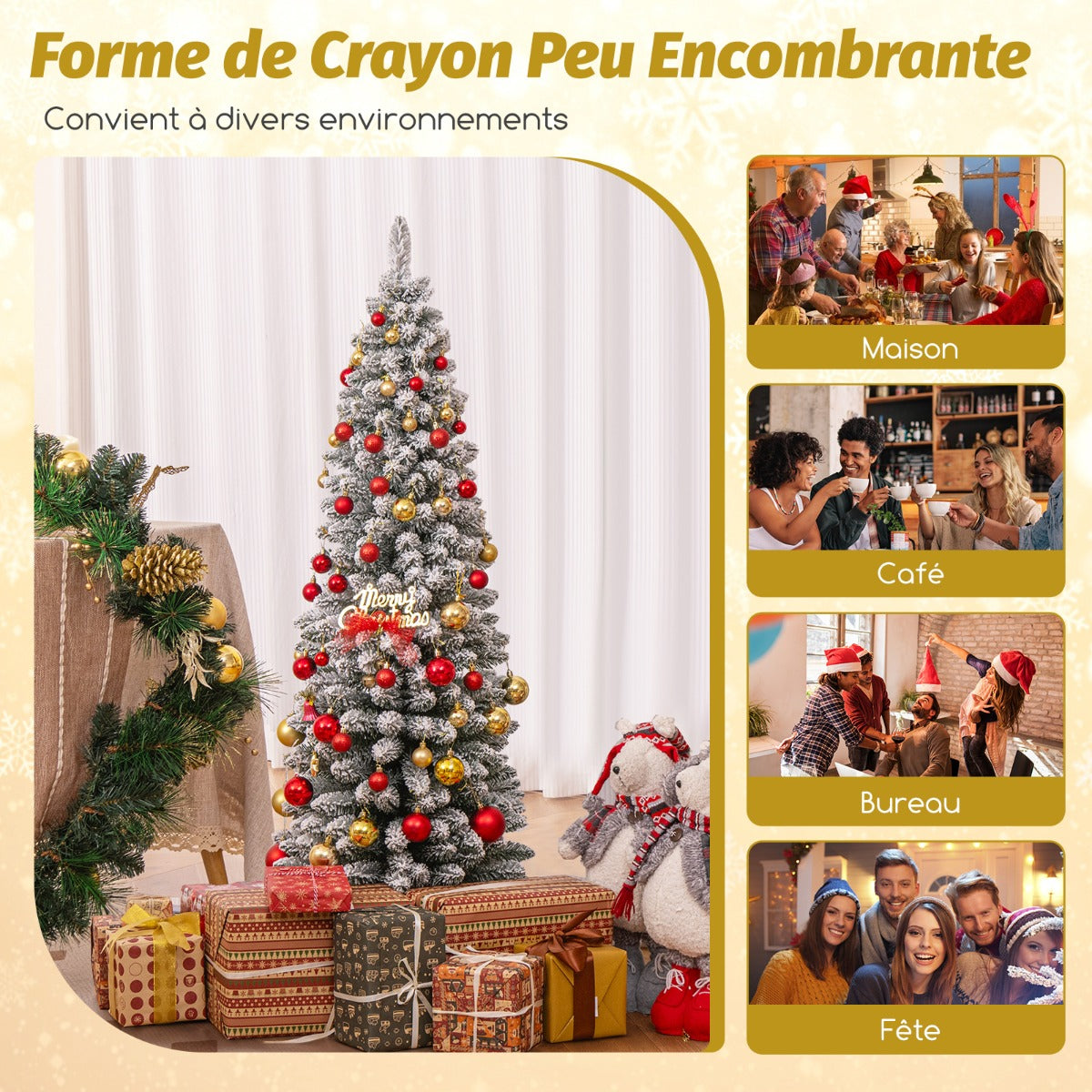 120/150/180 CM Snow Flocked Artificial Christmas Tree with 240/328/460 Branch Tips-1.5 M