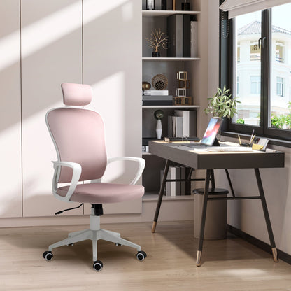 Vinsetto Office Chair, Ergonomic Desk Chair, High Back Velvet Fabric Computer Chair with Adjustable & Liftable Headrest for Home, Pink