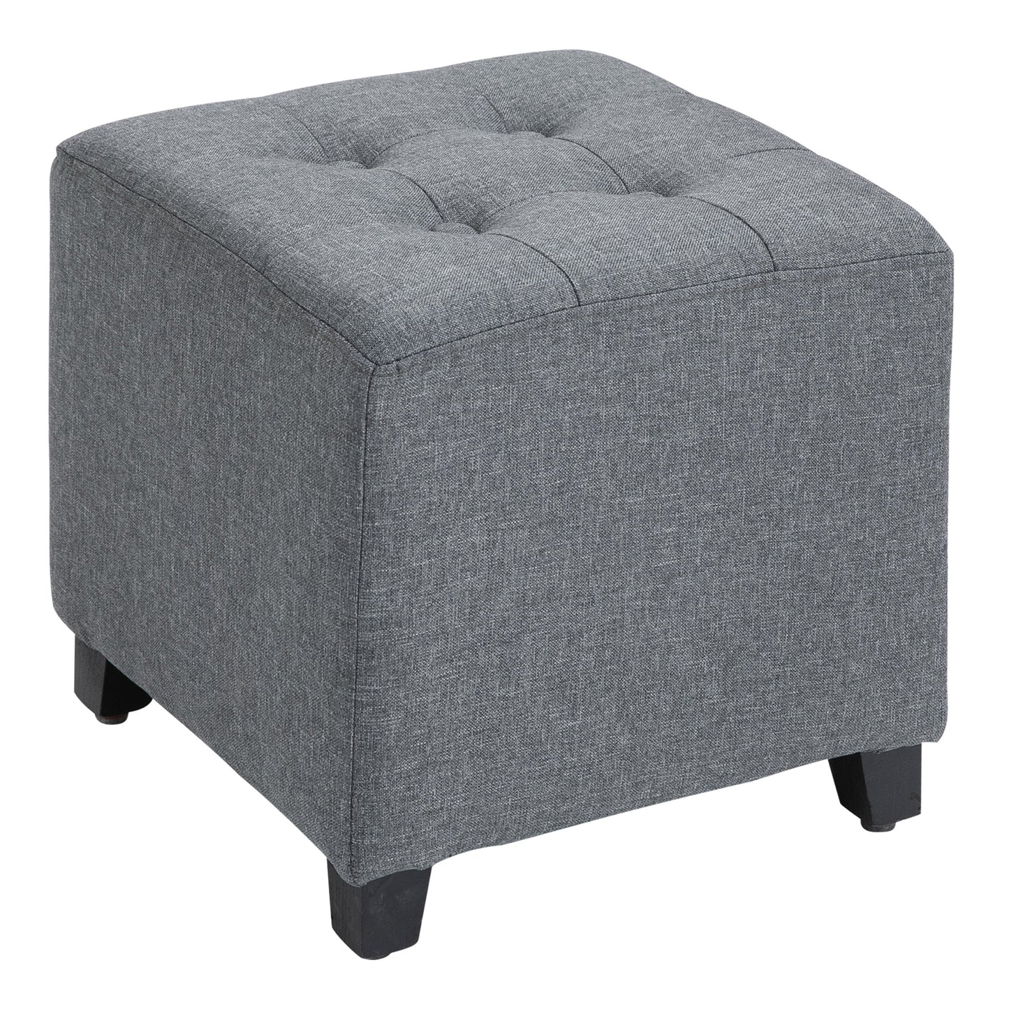 Podnóżek kwadratowy HOMCOM Linen-Look Ottoman z pikowanymi guzikami, rama z drewna, tapicerka z tkaniny, stylowy mebel domowy, podnóżek, stolik boczny, szary