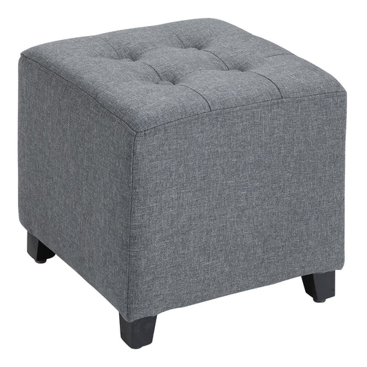 Podnóżek kwadratowy HOMCOM Linen-Look Ottoman z pikowanymi guzikami, rama z drewna, tapicerka z tkaniny, stylowy mebel domowy, podnóżek, stolik boczny, szary