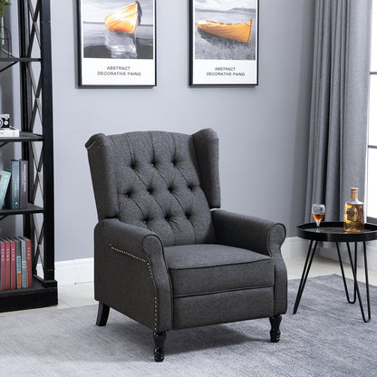 Recliner Armchair for Living Room, Reclining Chair, Wingback Chair with Button Tufted Back and Footrest, Dark Grey