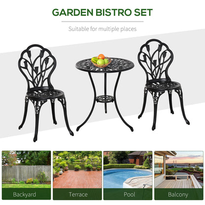 Outsunny Three-Piece Aluminium Floral Bistro Garden Set - Black