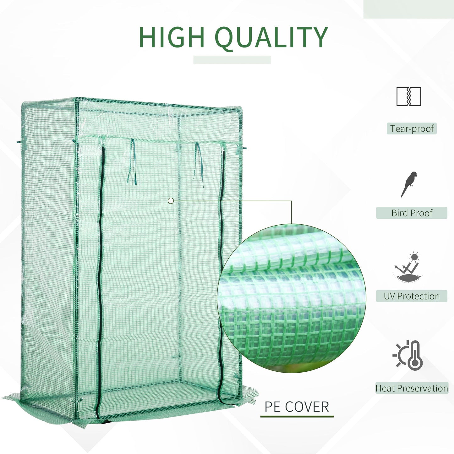 Outsunny 100 x 50 x 150cm Greenhouse Steel Frame PE Cover with Roll-up Door Outdoor for Backyard, Balcony, Garden, Green