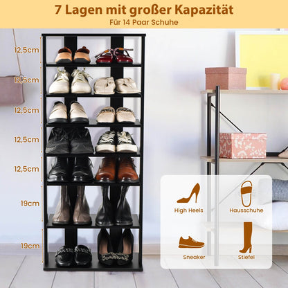 Height adjustable 8 tier wooden shoe rack freestanding corner shelf brown