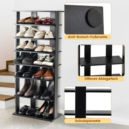 Height adjustable 8 tier wooden shoe rack freestanding corner shelf brown