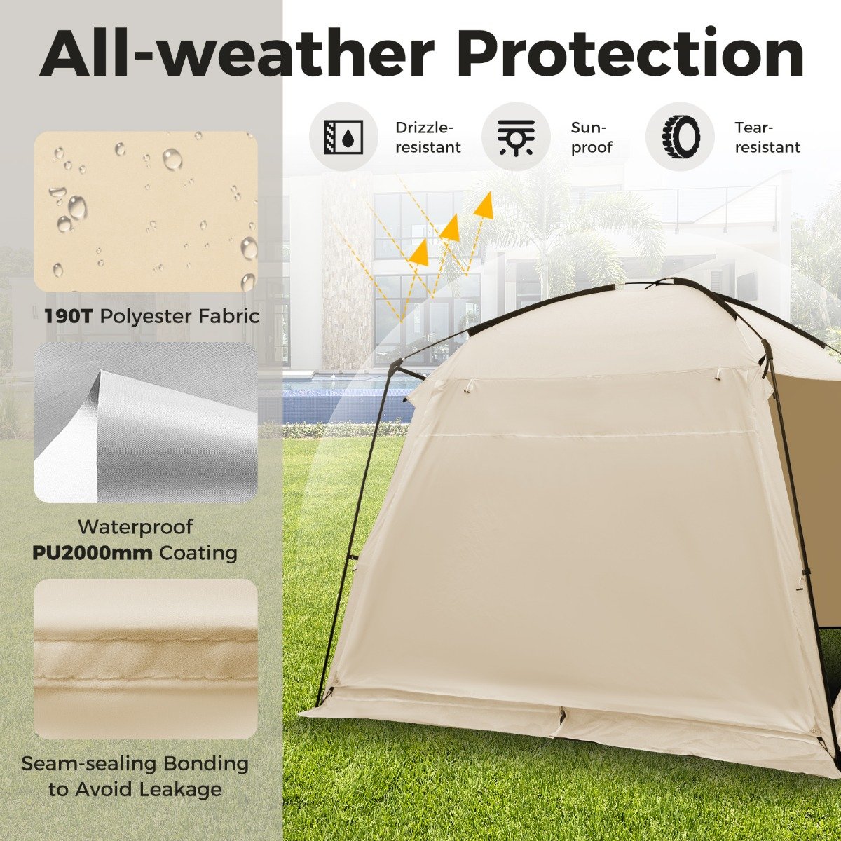 300 x 300 cm Screened Canopy Tent with Vestibule and Zippered Door-Beige