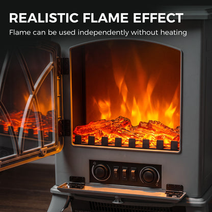 HOMCOM 1kW-2kW Vintage Electric Fireplace Heater - Grey