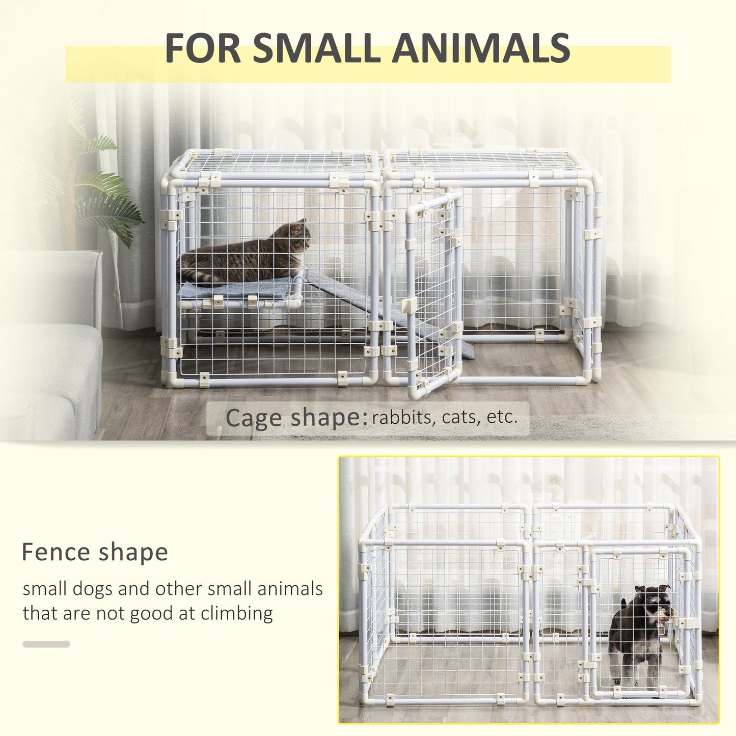 PawHut DIY Rabbit Hutch, 9PCs Guinea Pig Hutch, Large Bunny Cage with Door, Ladder, Divider for Small Animals