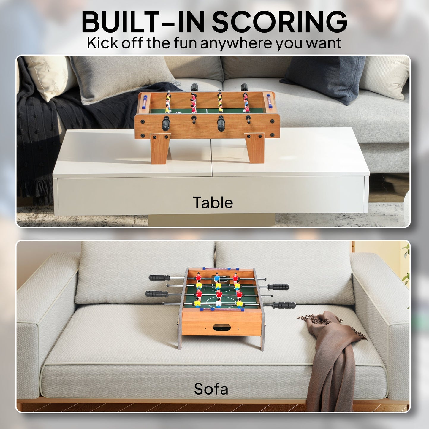 SPORTNOW 20 in Table-top Football Table with Stainless Steel Rods, Compact Foosball Table for Kids and Adults, All-Inclusive Foosball Game Set for Indoor, Nature Wood Finish