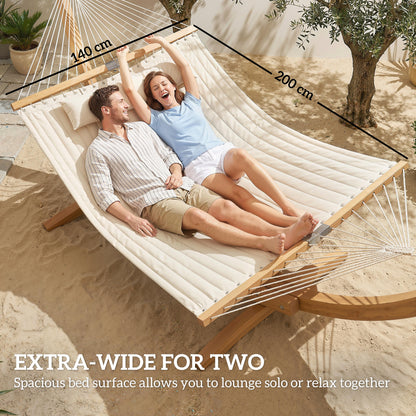 Outsunny Double Hammock 2 Person Swing Bed with Spreader Bars, Pillows, Pad, 200 x 140cm, Cream White