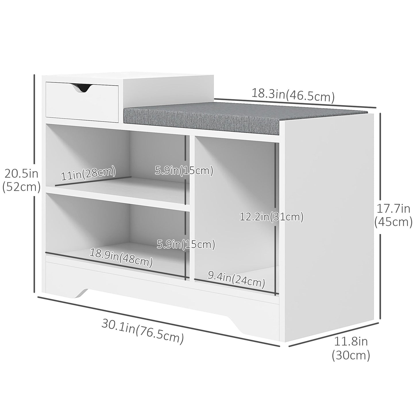 HOMCOM Multi-Compartment Shoe Bench, with Seat - White