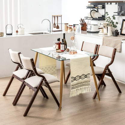 Set of 2 Folding Dining Chairs with Solid Wood Frame and Upholstered in Linen Fabric, Brown Kitchen Chairs